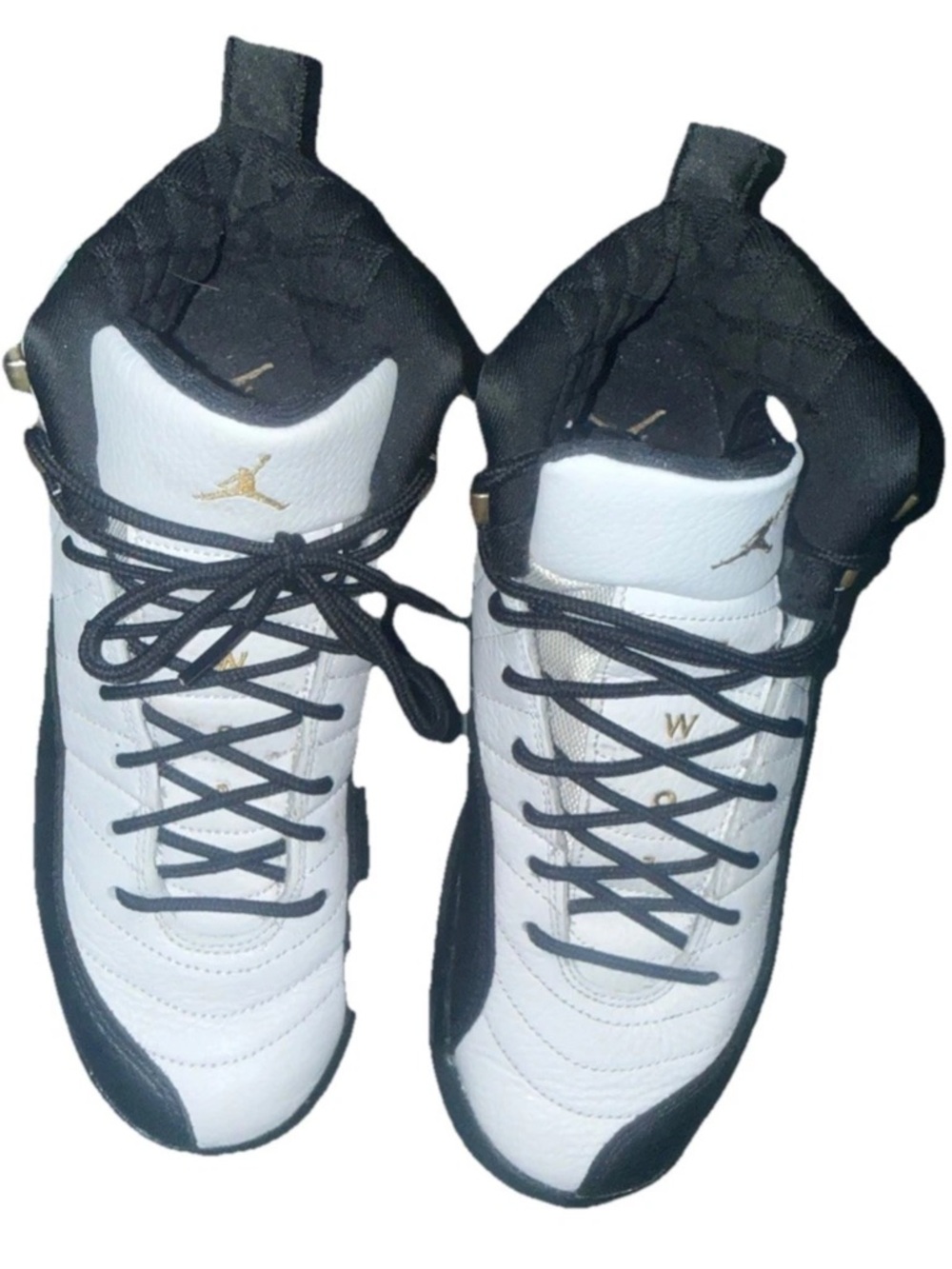 Jordan White and Black Basketball Sneakers with Gold Jumpman